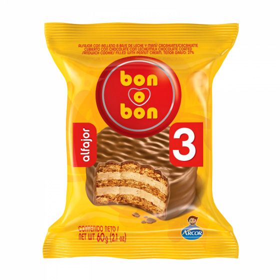 Alfajor Bon o Bon 3 Negro 60 gr