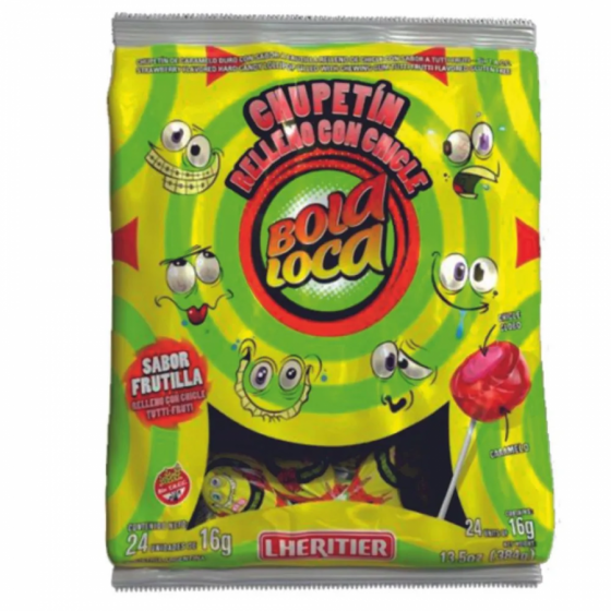 Chupetín Relleno Bola Loca Frutilla
